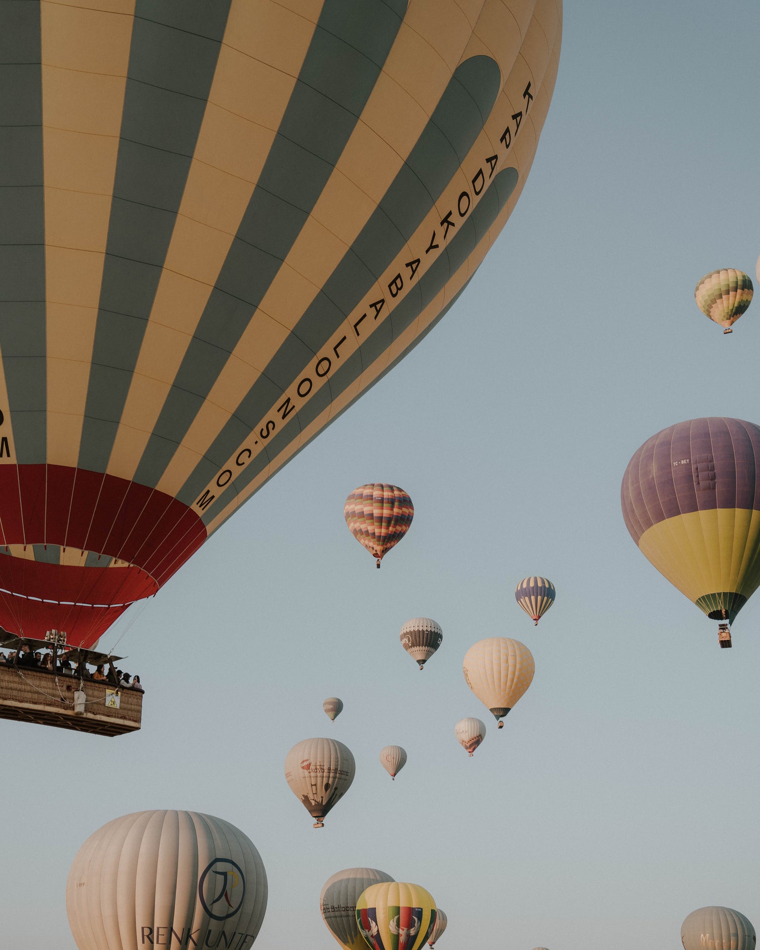 Hot air balloons flying over Cappadocia, a fine art print by Sam Morris.