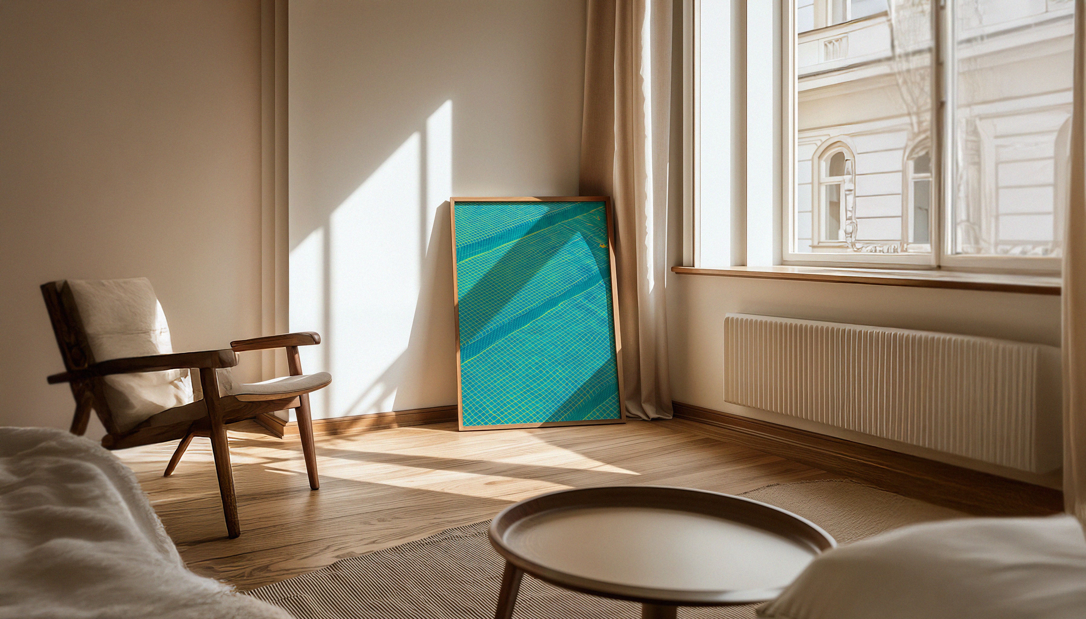 A moment of calm in a busy swimming pool, with a typical mosaic of aquatic blue - a pattern that instinctively makes you wanna dive right in. A fine art photography print by Will Bremridge, available to purchase exclusively on The Lost Works.