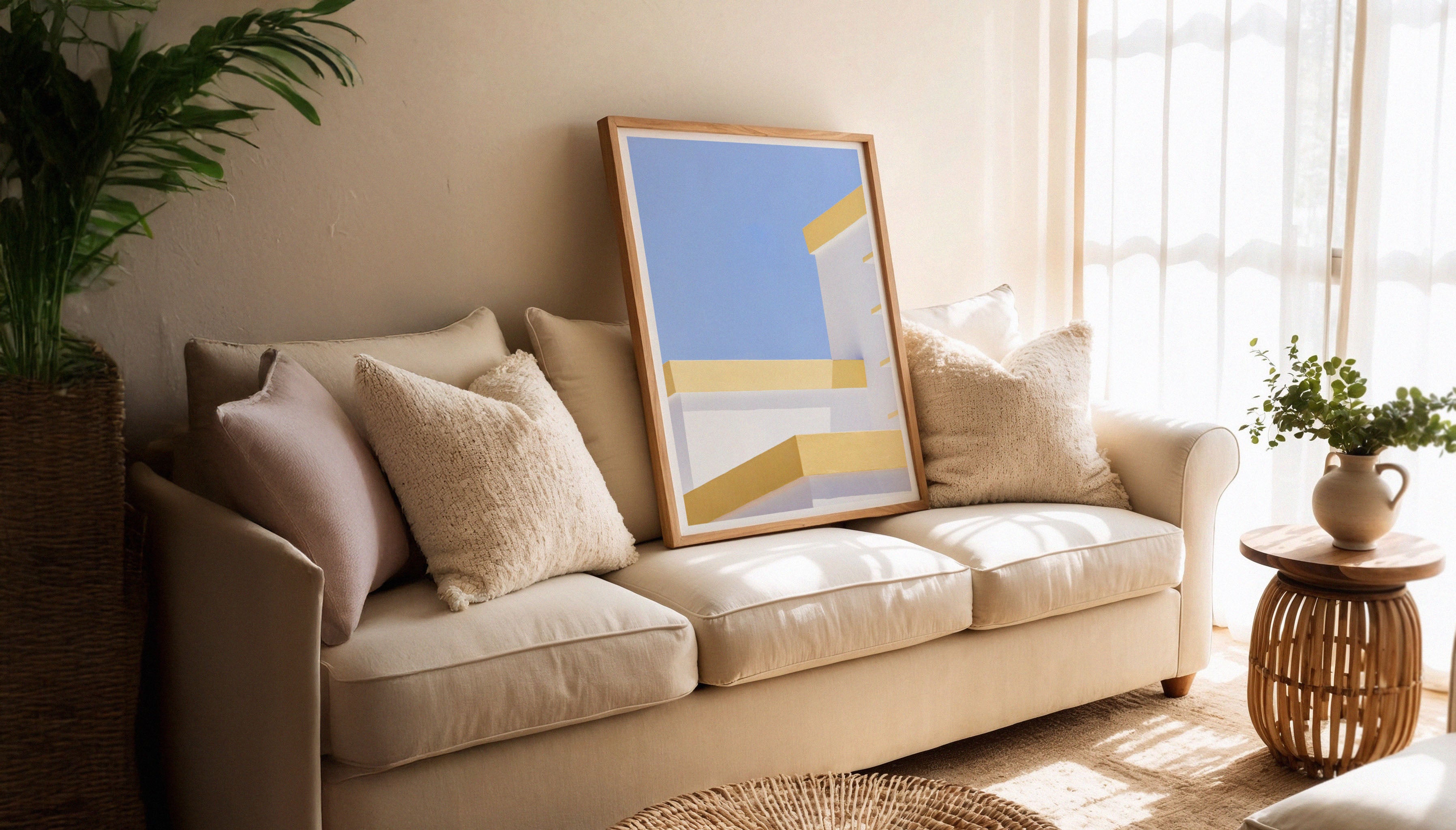 A bright white block with yellow accents against the Algarve's typical blue sky instills that glorious summer feeling. Fine art print by Will Bremridge, available to purchase on The Lost Works with a free framing service.