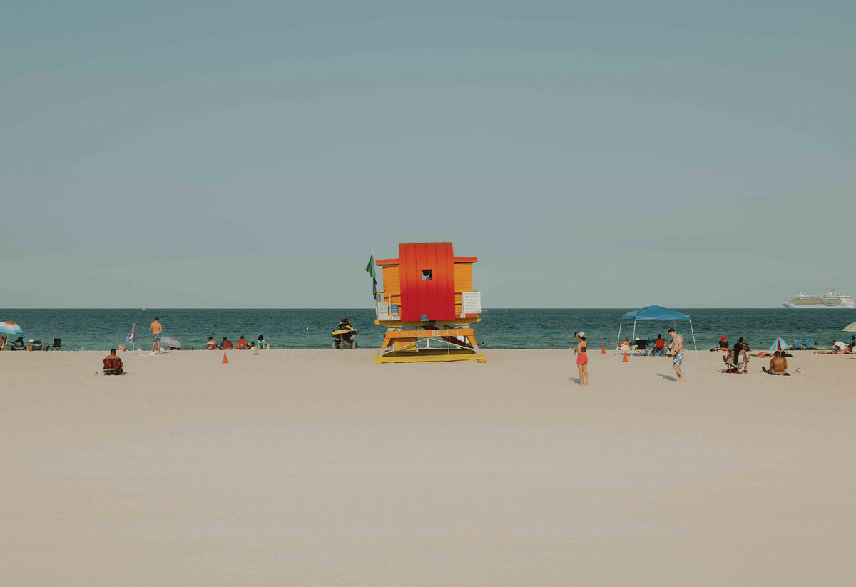 A fine art photography print by Hannes Kläger, featuring the lifeguard tower at 13th St on Miami Beach. Purchase this exclusive framed print on The Lost Works.