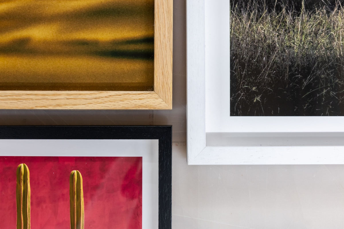 Fine art photography prints in solid oak, black and white frames
